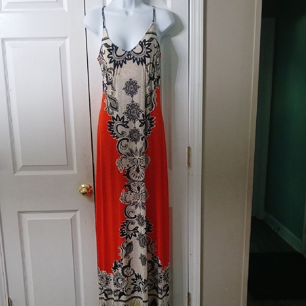 Deus  adjustable strap maxi multi patterned summer dress Sz S